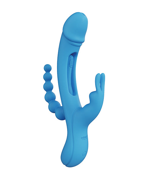 Trilux Kinky Finger Rabbit Vibrator w/ Anal Beads - Blue