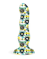 Collage Diamonds and Hearts Curvy Silicone Dildo - Multicolor