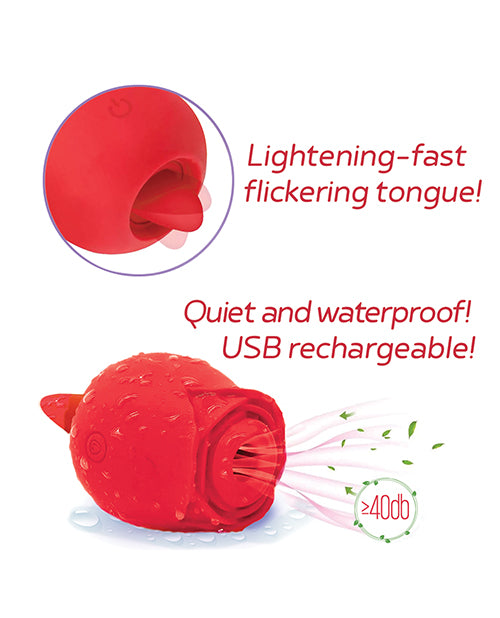 Wild Rose and Tongue Rechargeable Silicone Clitoral Stimulator with Suction - Red