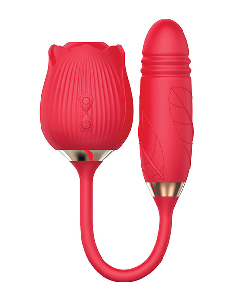 Wild Rose and Thruster Rechargeable Silicone Clitoral Stimulator with Suction - Red