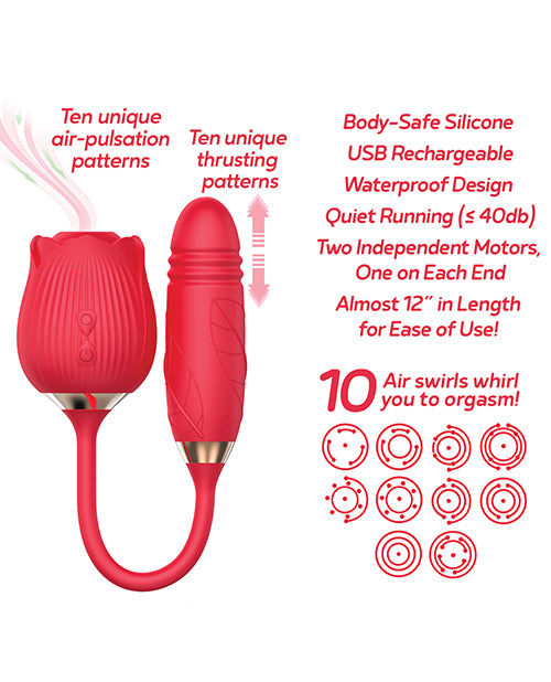 Wild Rose and Thruster Rechargeable Silicone Clitoral Stimulator with Suction - Red