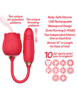 Wild Rose and Thruster Rechargeable Silicone Clitoral Stimulator with Suction - Red