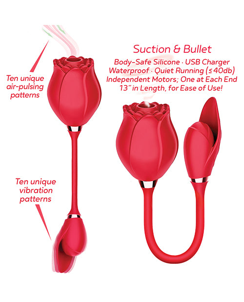 Wild Rose and Bullet Rechargeable Silicone Clitoral Stimulator with Suction - Red