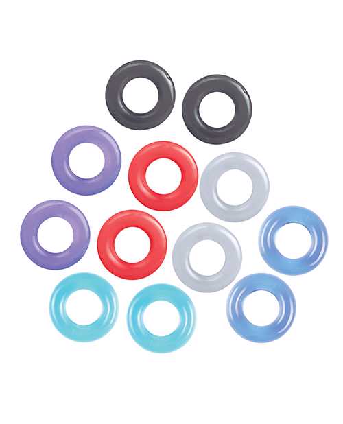 The 9`s - Baller`s Dozen 12 Piece Cock Ring Set - Assorted Colors