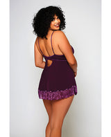 Cross Dye Lace & Microfiber Babydoll & G-String Purple 1X