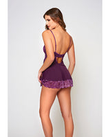 Cross Dye Lace & Microfiber Babydoll & G-String Purple LG