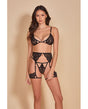 All Eyes on Me Eyelash Lace Bralette, Garterbelt & Strappy G-String Black LG