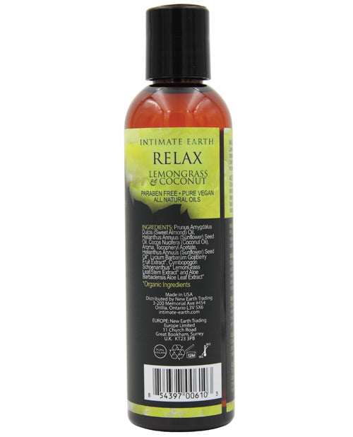 Intimate Earth Relax Aromatherapy Massage Oil Lemongrass and Coconut 4oz
