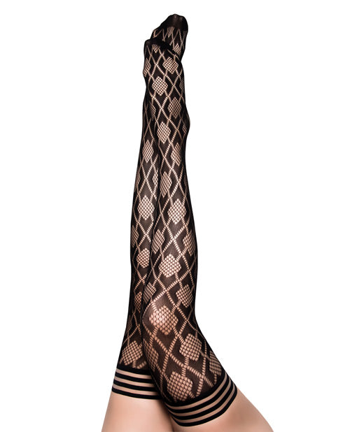 Kix'ies Elle Fishnet Diamond Thigh High Black C