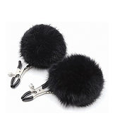 Sexy AF Nipple Clamps Puff Balls - Black