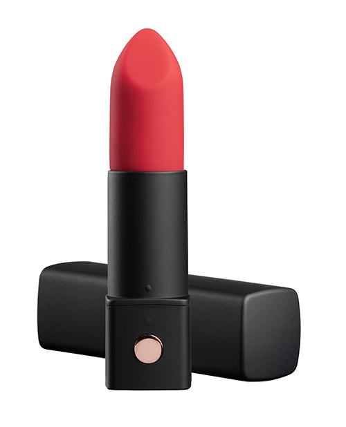 Lovense Exomoon Rechargeable Silicone Lipstick Bullet Vibrator - Black/Red