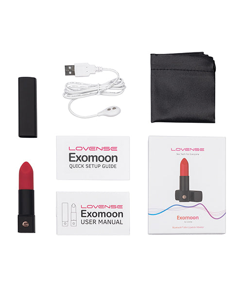 Lovense Exomoon Rechargeable Silicone Lipstick Bullet Vibrator - Black/Red