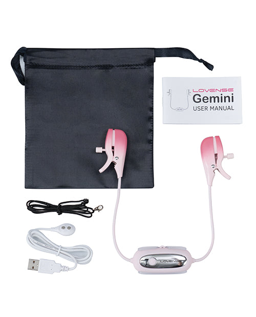 Lovense Gemini Rechargeable Silicone App-Control Nipple Clamps - Pink