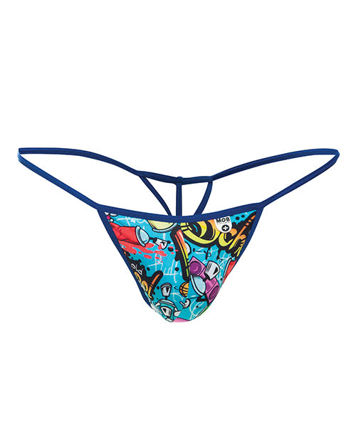 Male Basics Sinful Hipster Music T Thong G-String Blue Print LG