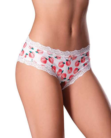 Sweet Treats Crotchless Boy Short w/Wicked Sensual Care Peach Lube - White L/XL