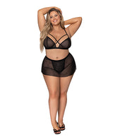 Girl Next Door Strappy Bralette w/Flirty Thong Skirt Black 2X