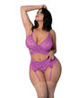 Butterfly Fantasies Cross Over Bralette w/Thong and Garter 3 pc Set - Neon Purple QN