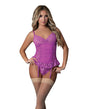 Butterfly Fantasies Gathered Corset w/Cheeky Panty & Attached Garters 2 pc Set - Neon Purple L/XL