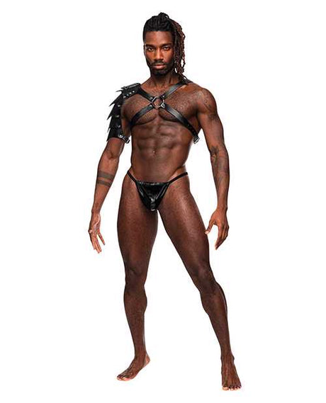 Aquarius PU Leather Chest Harness w/Half Sleeve Black O/S