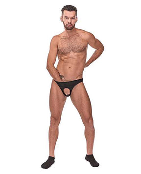 Male Power Nylon Spandex Pouchless Brief Black O/S