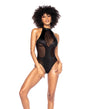 Mesh & Wet Look Halter Bodysuit Black L/XL