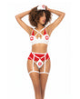 3 pc Nurse Underwire Top, Open Back Bottom w/Attached Garterbelt & Head Piece Red/Wht L