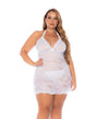 Sheer Lace Halter Top Babydoll w/G-String 2 pc Set - White 3X/4X