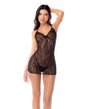 Sheer Lace Babydoll w/Strappy Open Back & Thong - Black S/M