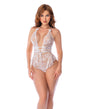 Sheer Lace Halter Teddy - White L/XL