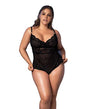 Shadow Stripe & Lace Teddy w/Hook & Eye Closure Black 1X/2X