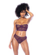 Underwire Bustier w/Removable Straps & High Waisted Thong 2 pc Set - Mulberry LG