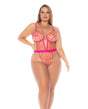 Scallop Lace and Mesh Underwire Teddy - Pink 1X/2X