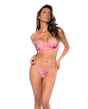 Lace Trimmed Floral Printed Mesh Bralette w/Thong 2 pc Set - Pink S/M