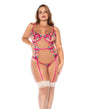 Seductive Garden Floral Mesh Teddy w/Attached Garters - Multi-Color 1X/2X