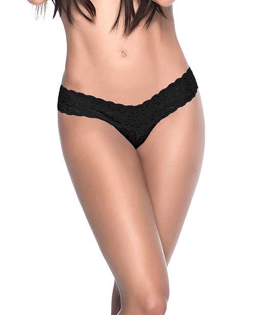 Patterned Lace Thong Black MD