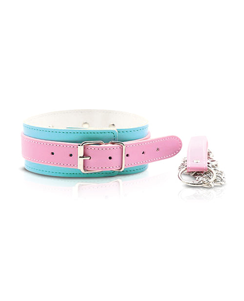 Nobu Fetish Choker & Leash Set - Pink/Blue