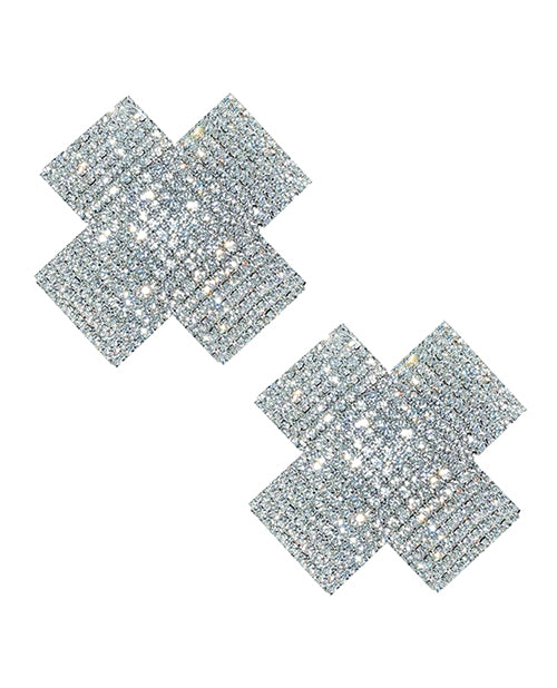  Neva Nude Cross Crystal Jewel Reusable Silicone Nipple Pasties - Clear O/S