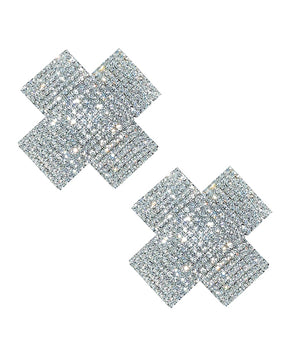  Neva Nude Cross Crystal Jewel Reusable Silicone Nipple Pasties - Clear O/S