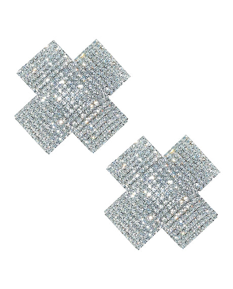  Neva Nude Cross Crystal Jewel Reusable Silicone Nipple Pasties - Clear O/S