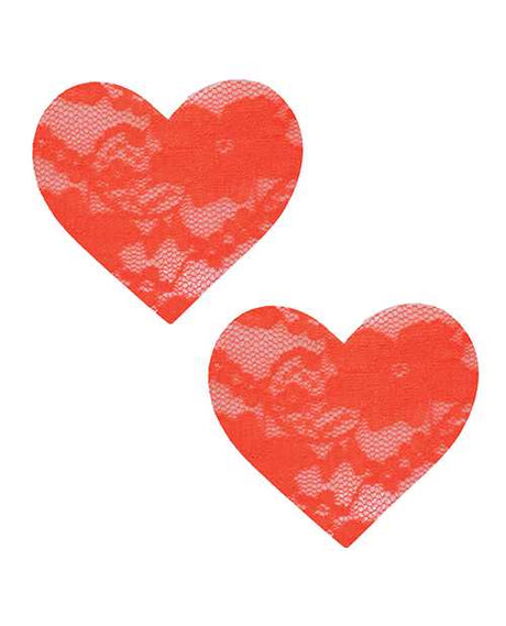 Neva Nude Black Light Lace Heart Pasties - Orange O/S