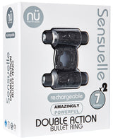 Nu Sensuelle Double Action Bullet Ring Rechargeable Vibrating Cock Ring - Black