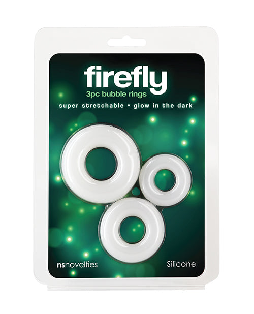 Firefly Glow in the Dark Bubble Cock Rings - White, Pack of 3