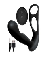 Butts Up Rechargeable Silicone Prostate Massager with Scrotum and Cock Ring - Black