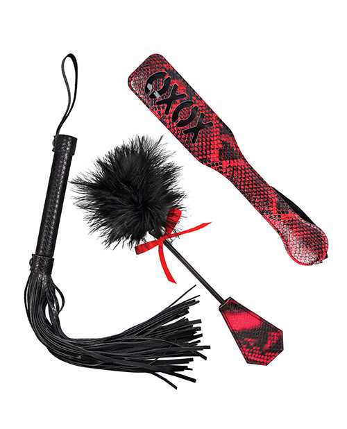 Lovers Kits Whip, Tickle and Paddle - Black/Red