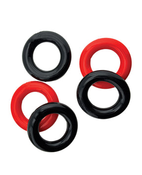 Hunky Junk Jacker 5 Pack Cockrings - Red/Black