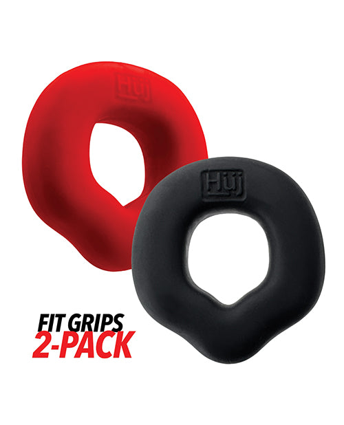 Hunky Junk Fit Grips 2 Pack Ergo-Fit Cockrings - Black/Red