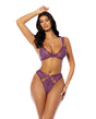 Evrice Lace and Mesh Underwire Bra w/Thong - Purple L/XL