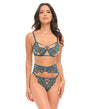 Daphne Lace Underwire 3 pc Set w/Embroidered Trim & Crossing Elastics - Blue XL