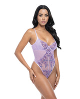 Lavender Embroidered Mesh Underwire Teddy - Lavender MD
