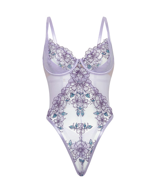 Lavender Embroidered Mesh Underwire Teddy - Lavender MD
